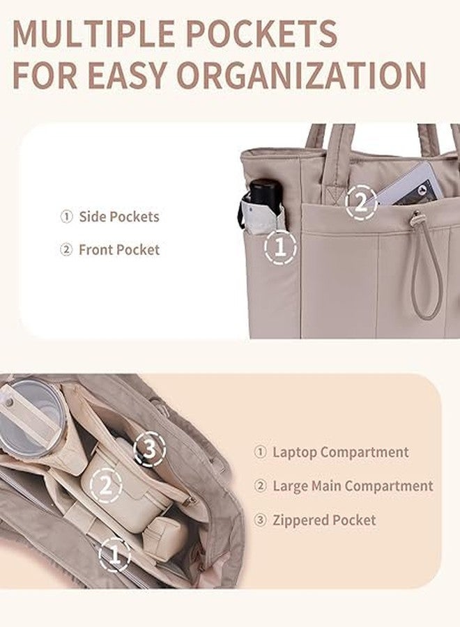 Prplet Large Tote Bag for Women | Multi-Pocket Travel Shoulder Bag with Tumbler Pocket | Work, Office, College, Travel & Daily Use Handbag (Brown) - Image 4